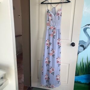 Rue21 Light Blue Floral Spaghetti Strap Maxi Dress
